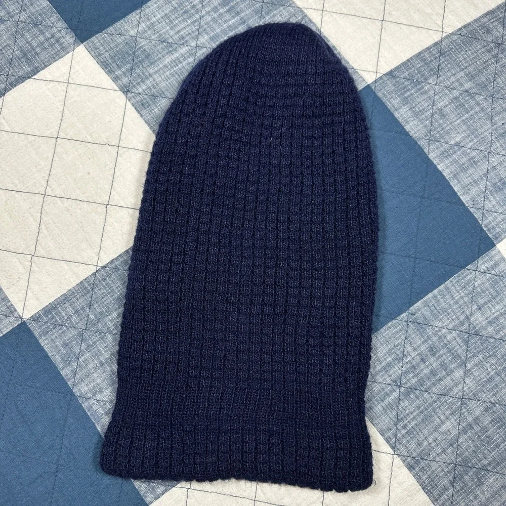 Vintage 80s Navy Blue Knit Balaclava 3 Hole Ski Mask Winter Beanie Hat Mens